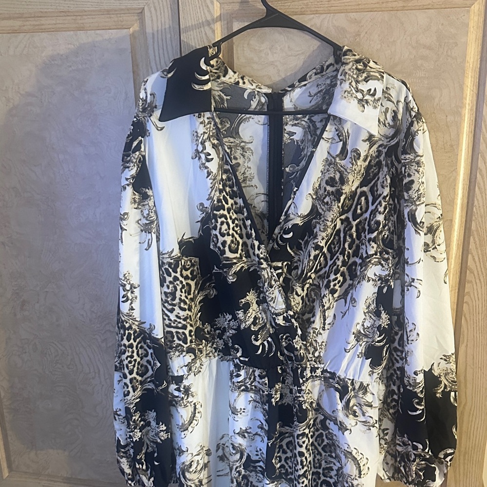 Fashion Nova Black, White & Cream Printed Jumpsuit